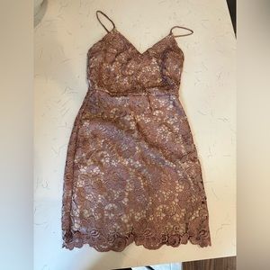 Express dusty rose pink and beige lace cocktail dress